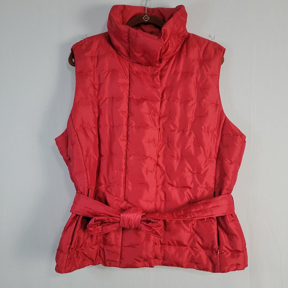 Talbots Puffer Vest size XL Red Tie Waist Double Zipper Down Filled Pockets